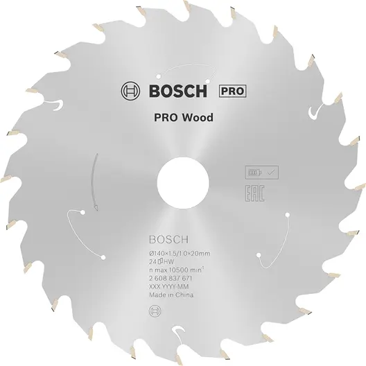 Диск карбиден за рязане Bosch на дърво  140 мм, 20 мм, 1 мм, 24 z, PRO Wood cordless