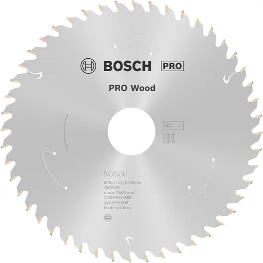Диск карбиден за рязане Bosch на дърво  165 мм, 30 мм, 1 мм, 48 z, PRO Wood cordless