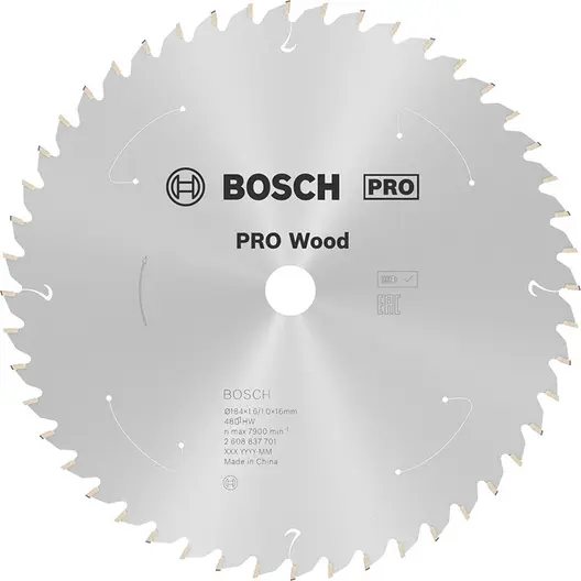 Диск карбиден за рязане Bosch на дърво  184 мм, 16 мм, 1 мм, 48 z, PRO Wood cordless