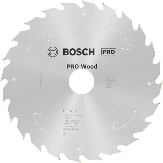 Диск карбиден за рязане Bosch на дърво  190 мм, 20 мм, 1.1 мм, 24 z, PRO Wood cordless