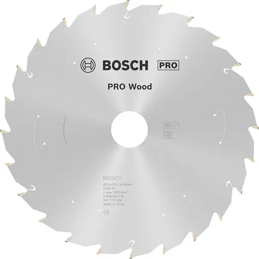 Диск карбиден за рязане Bosch на дърво  210 мм, 30 мм, 1.4 мм, 24 z, PRO Wood cordless