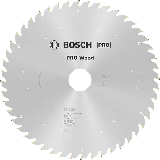 Диск карбиден за рязане Bosch на дърво  210 мм, 30 мм, 1.4 мм, 48 z, PRO Wood cordless