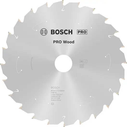 Диск карбиден за рязане Bosch на дърво  216 мм, 30 мм, 1.2 мм, 24 z, PRO Wood cordless