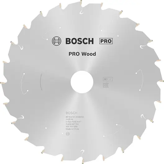 Диск карбиден за рязане Bosch на дърво  216 мм, 30 мм, 1.4 мм, 24 z, PRO Wood cordless