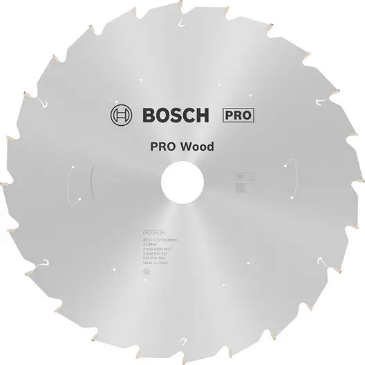 Диск карбиден за рязане Bosch на дърво  254 мм, 30 мм, 1.6 мм, 24 z, PRO Wood cordless