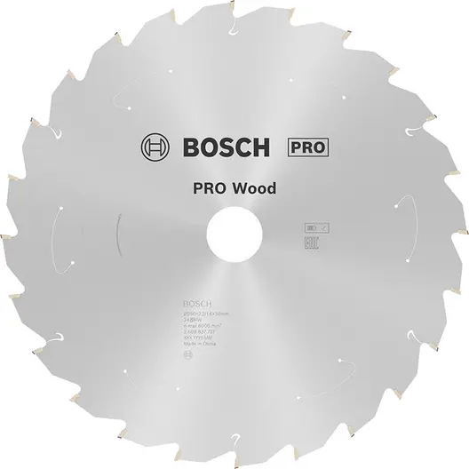 Диск карбиден за рязане Bosch на дърво  250 мм, 30 мм, 1.6 мм, 24 z, PRO Wood cordless