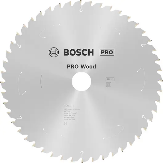 Диск карбиден за рязане Bosch на дърво  250 мм, 30 мм, 1.6 мм, 48 z, PRO Wood cordless