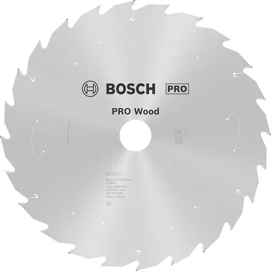 Диск карбиден за рязане Bosch на дърво  254 мм, 30 мм, 1.6 мм, 24 z, PRO Wood cordless