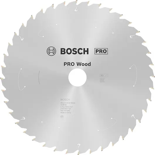 Диск карбиден за рязане Bosch на дърво  254 мм, 30 мм, 1.6 мм, 40 z, PRO Wood cordless