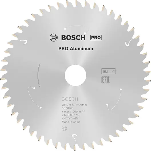 Диск карбиден за рязане Bosch на алуминий  140 мм, 20 мм, 1.1 мм, 50 z, PRO Aluminium cordless
