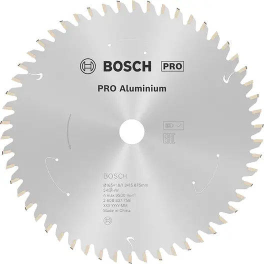 Диск карбиден за рязане Bosch на алуминий  165 мм, 15.88 мм, 1.3 мм, 54 z, PRO Aluminium cordless