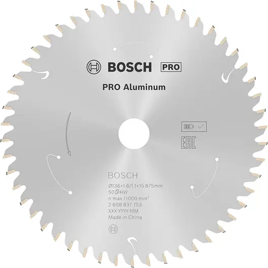 Диск карбиден за рязане Bosch на алуминий  136 мм, 15.88 мм, 1.1 мм, 50 z, PRO Aluminium cordless
