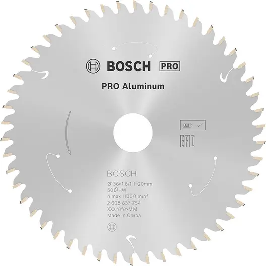 Диск карбиден за рязане Bosch на алуминий  136 мм, 20 мм, 1.1 мм, 50 z, PRO Aluminium cordless