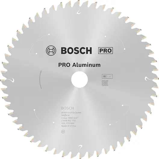 Диск карбиден за рязане Bosch на алуминий  190 мм, 20 мм, 1.5 мм, 56 z, PRO Aluminium cordless