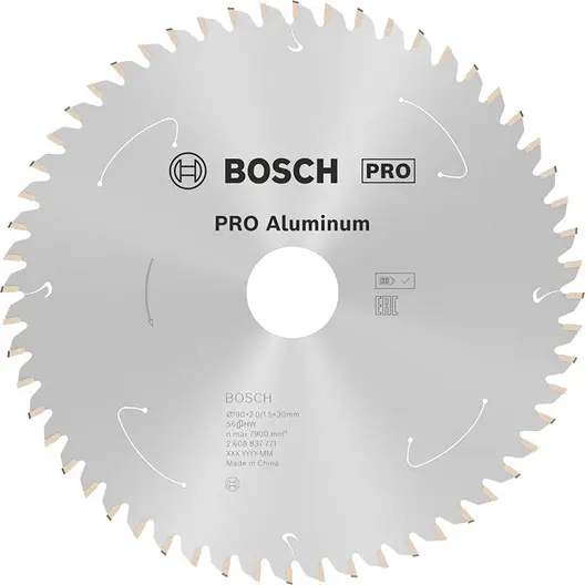 Диск карбиден за рязане Bosch на алуминий  190 мм, 30 мм, 1.5 мм, 56 z, PRO Aluminium cordless