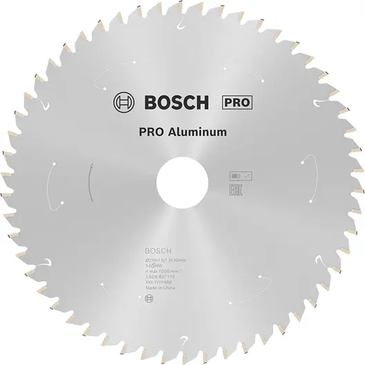 Диск карбиден за рязане Bosch на алуминий  210 мм, 30 мм, 1.3 мм, 54 z, PRO Aluminium cordless