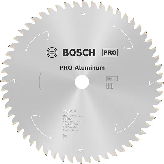 Диск карбиден за рязане Bosch на алуминий  184 мм, 16 мм, 1.5 мм, 56 z, PRO Aluminium cordless