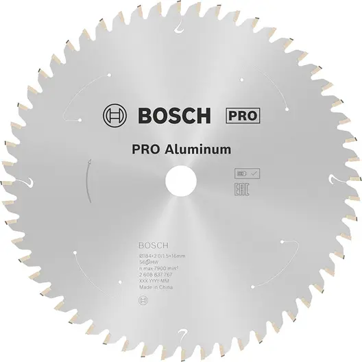 Диск карбиден за рязане Bosch на алуминий  184 мм, 16 мм, 1.5 мм, 56 z, PRO Aluminium cordless