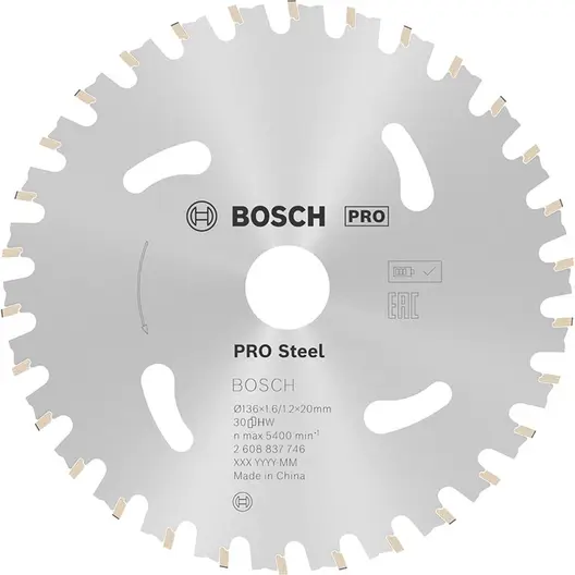 Диск карбиден за рязане Bosch на метал  136 мм, 20 мм, 1.2 мм, 30 z, PRO Steel cordless