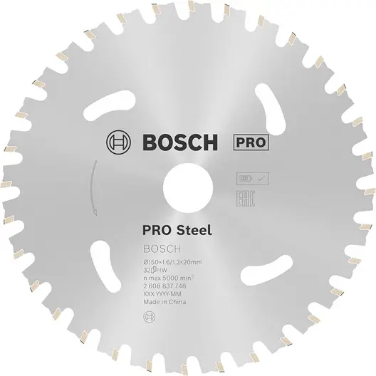 Диск карбиден за рязане Bosch на метал  150 мм, 20 мм, 1.2 мм, 32 z, PRO Steel cordless