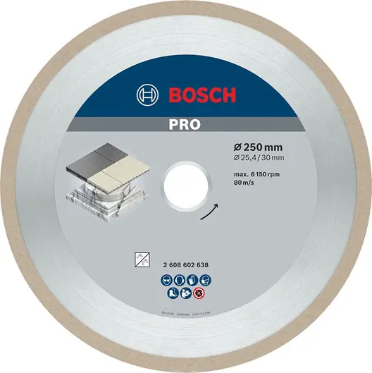 Диск диамантен за сухо рязане Bosch на керамика, теракот и фаянс  250 мм, 25.4 мм, 2.4 мм, PRO Ceramic
