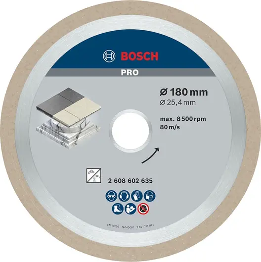 Диск диамантен за сухо рязане Bosch на керамика, теракот и фаянс  180 мм, 25.4 мм, 2.2 мм, PRO Ceramic