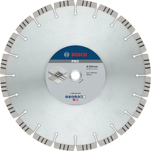 Диск диамантен за мокро рязане Bosch на бетон и армиран бетон  350 мм, 20/25.4 мм, 3.2 мм, PRO Concrete