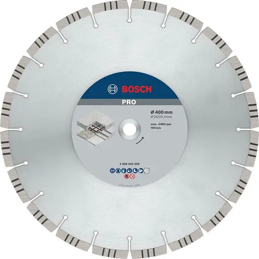 Диск диамантен за мокро рязане Bosch на бетон и армиран бетон  400 мм, 20/25.4 мм, 3.2 мм, PRO Concrete