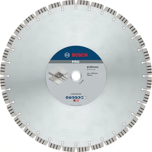 Диск диамантен за мокро рязане Bosch на бетон и армиран бетон  450 мм, 20/25.4 мм, 3.6 мм, PRO Concrete