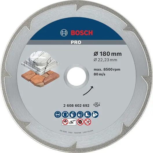 Диск диамантен за мокро рязане Bosch мрамор и мек камък  180 мм, 22.23 мм, 2.2 мм, PRO Marble