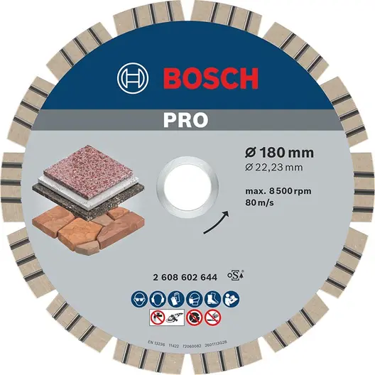 Диск диамантен за сухо рязане Bosch на гранит, мрамор и скални материали  180 мм, 22.23 мм, 2.4 мм, PRO Stone