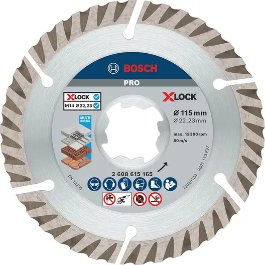 Диск диамантен за сухо рязане Bosch универсален  115 мм, 22.23 мм, 2 мм, PRO Multi Material X-Lock