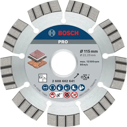 Диск диамантен за сухо рязане Bosch на гранит, мрамор и скални материали  115 мм, 22.23 мм, 2.2 мм, PRO Stone