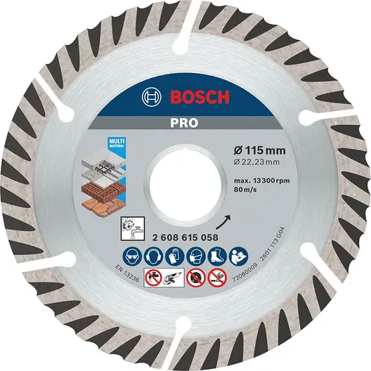 Диск диамантен за сухо рязане Bosch универсален  115 мм, 22.23 мм, 2 мм, PRO Multi Material