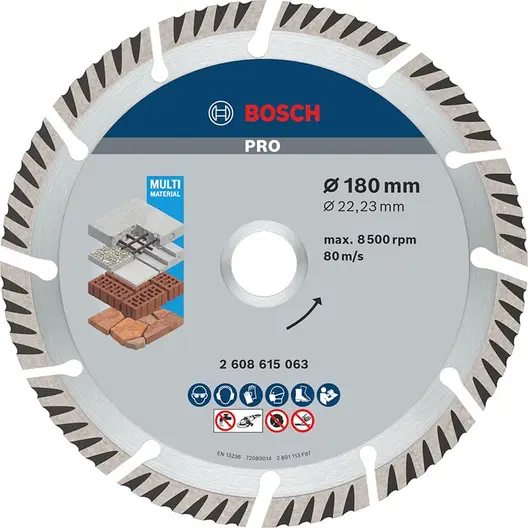 Диск диамантен за сухо рязане Bosch универсален  180 мм, 22.23 мм, 2.4 мм, PRO Multi Material