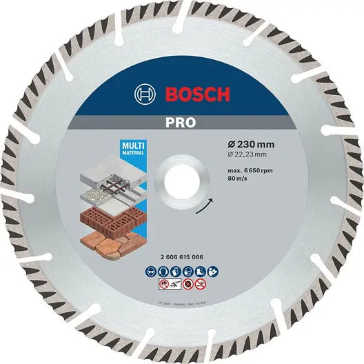 Диск диамантен за сухо рязане Bosch универсален  230 мм, 22.23 мм, 2.6 мм, 10 бр., PRO Multi Material