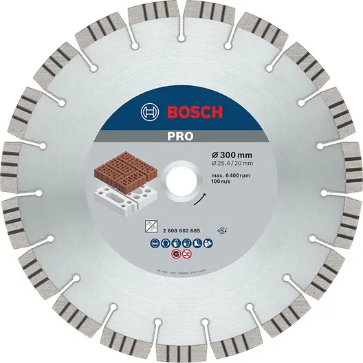Диск диамантен за сухо рязане Bosch на тухли  300 мм, 20/25.4 мм, 2.8 мм, PRO Abrasive