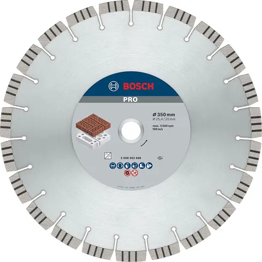 Диск диамантен за сухо рязане Bosch на тухли  350 мм, 20/25.4 мм, 3.2 мм, PRO Abrasive