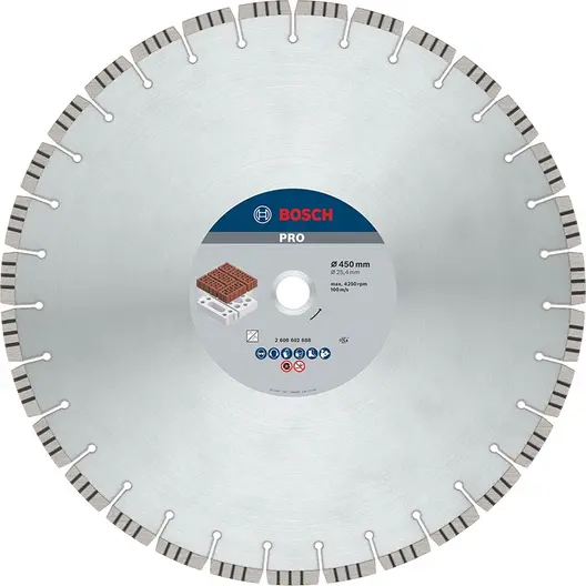 Диск диамантен за сухо рязане Bosch на тухли  450 мм, 25.4 мм, 3.6 мм, PRO Abrasive