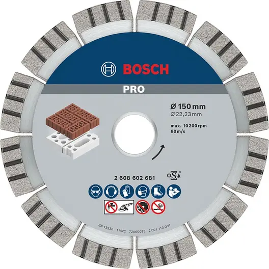 Диск диамантен за сухо рязане Bosch на тухли  150 мм, 22.23 мм, 2.4 мм, PRO Abrasive