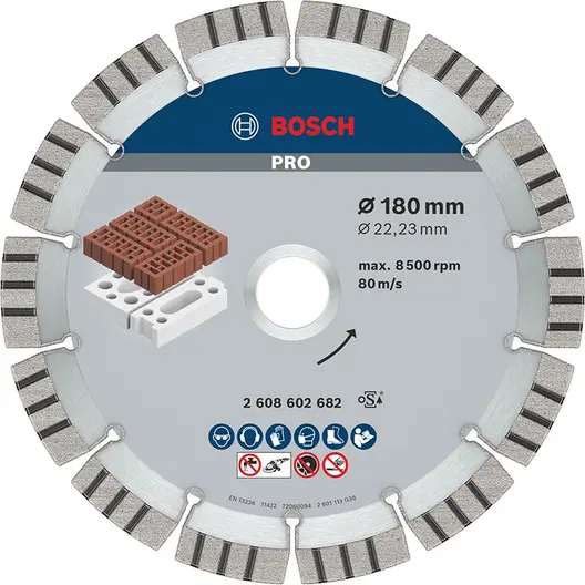 Диск диамантен за сухо рязане Bosch на тухли  180 мм, 22.23 мм, 2.4 мм, PRO Abrasive