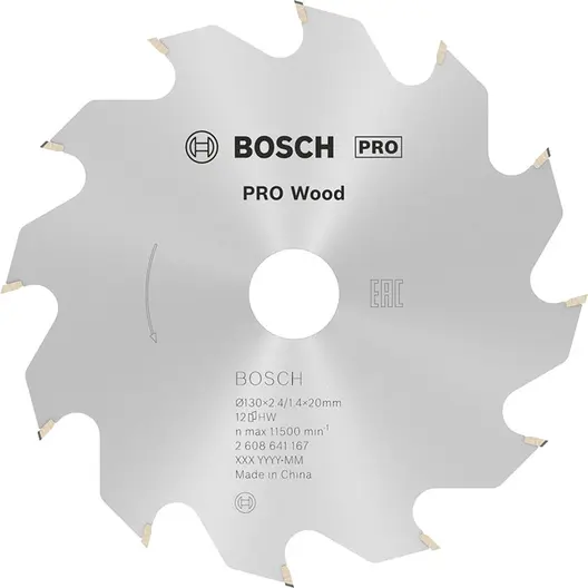 Диск циркулярен за рязане Bosch на дърво напречно надлъжно с HM пластини  130 мм, 20/16 мм, 1.4 мм, 12 z, PRO Wood