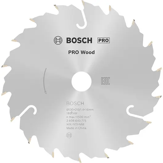 Диск циркулярен за рязане Bosch на дърво напречно надлъжно с HM пластини  130 мм, 16 мм, 1.4 мм, 18 z, PRO Wood
