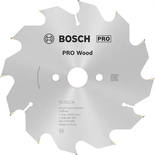 Диск циркулярен за рязане Bosch на дърво напречно надлъжно с HM пластини  150 мм, 20/16 мм, 1.4 мм, 12 z, PRO Wood