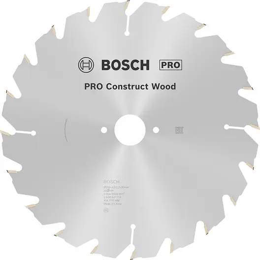 Диск циркулярен за рязане Bosch на дърво грубо с HM пластини  250 мм, 30 мм, 2.2 мм, 20 z, PRO Construct Wood