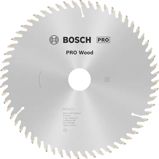 Диск циркулярен за рязане Bosch на дърво напречно надлъжно с HM пластини  210 мм, 30 мм, 1.8 мм, 60 z, PRO Wood