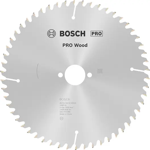 Диск циркулярен за рязане Bosch на дърво напречно надлъжно с HM пластини  216 мм, 30 мм, 1.6 мм, 54 z, PRO Wood