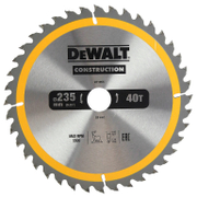 Диск циркулярен за рязане DeWALT на дърво фино напречно надлъжно с HM пластини  235 мм, 30 мм, 2.6 мм, 40 z, Construction - product - 095 DWA 106