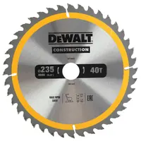 Диск циркулярен за рязане DeWALT на дърво фино напречно надлъжно с HM пластини  235 мм, 30 мм, 2.6 мм, 40 z, Construction