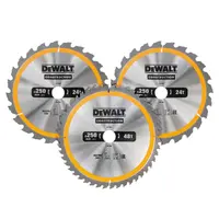 Диск циркулярен за рязане DeWALT комплект 3 бр. с HM пластини за дърво  250 мм, 30 мм, 3 мм, 24/48 z, Construction
